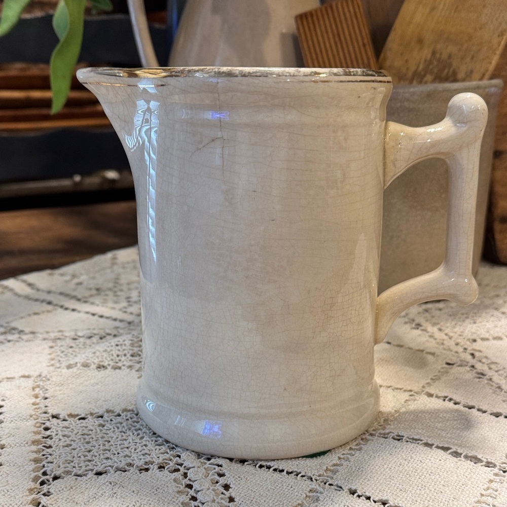 Antique Dresden Warranted Ironstone Cream/Milk Tankard Pitcher stained & crazed